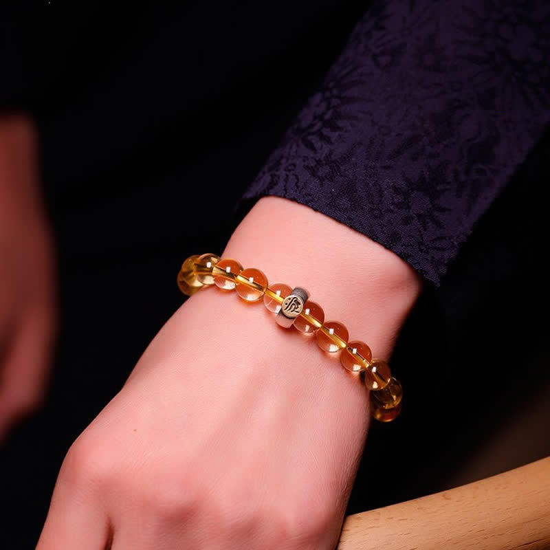 Wear FengShui 925 Sterling Silver Chinese Zodiac Natal Buddha Citrine Protection Bracelet