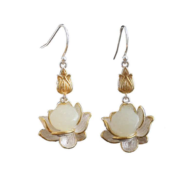 Wear FengShui White Jade Protection Harmony Drop Earrings
