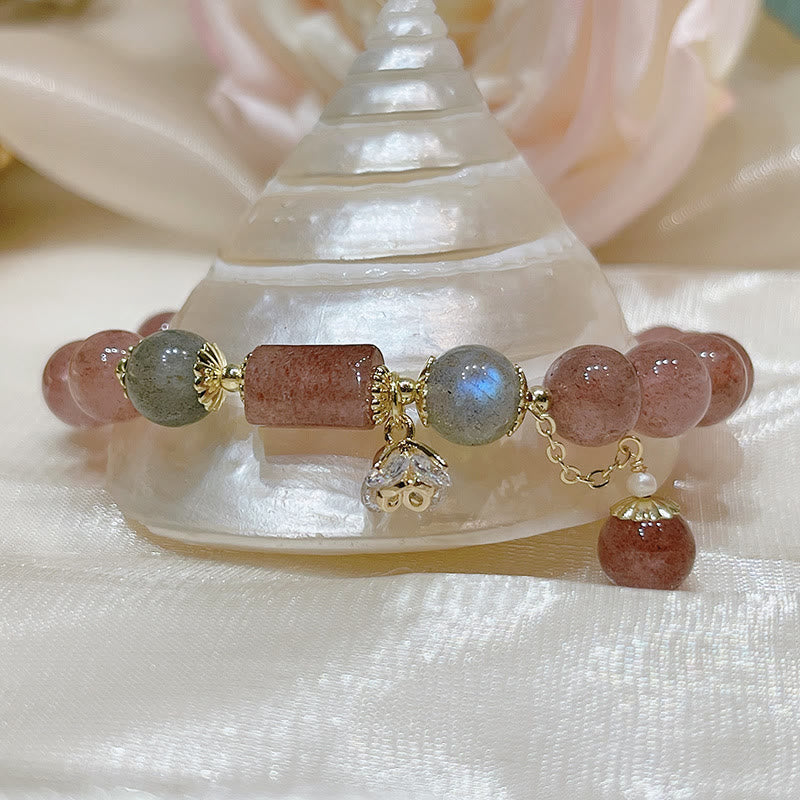Wear FengShui Natural Strawberry Quartz Moonstone Love Bracelet
