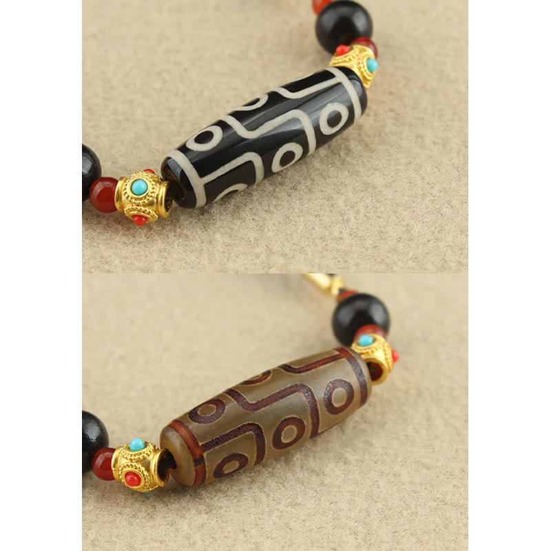Wear FengShui Tibetan Nine-Eye Dzi Bead Protection Blessings String Necklace Pendant