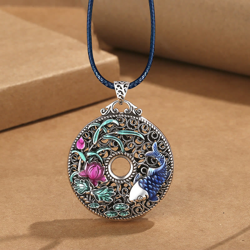 Wear FengShui Koi Fish Lotus Peace Buckle Fu Character Wealth Luck Necklace Pendant