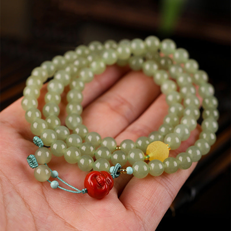Wear FengShui Jade Red Agate Amber Laughing Buddha Prosperity Bracelet