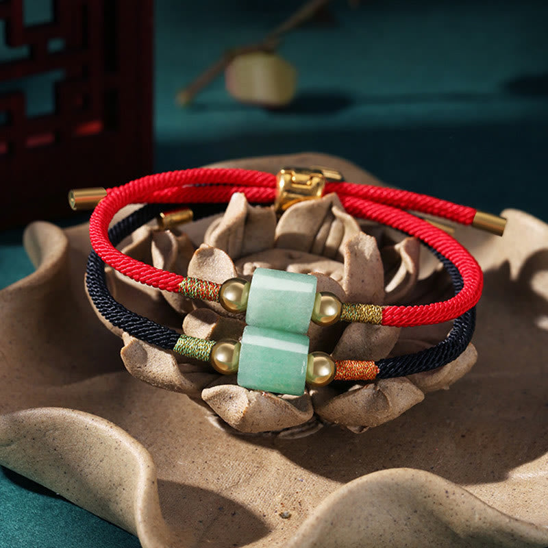 Wear FengShui Tibet Handmade Green Aventurine Red Stone Malachite Luck Protection Braided Rope Bracelet