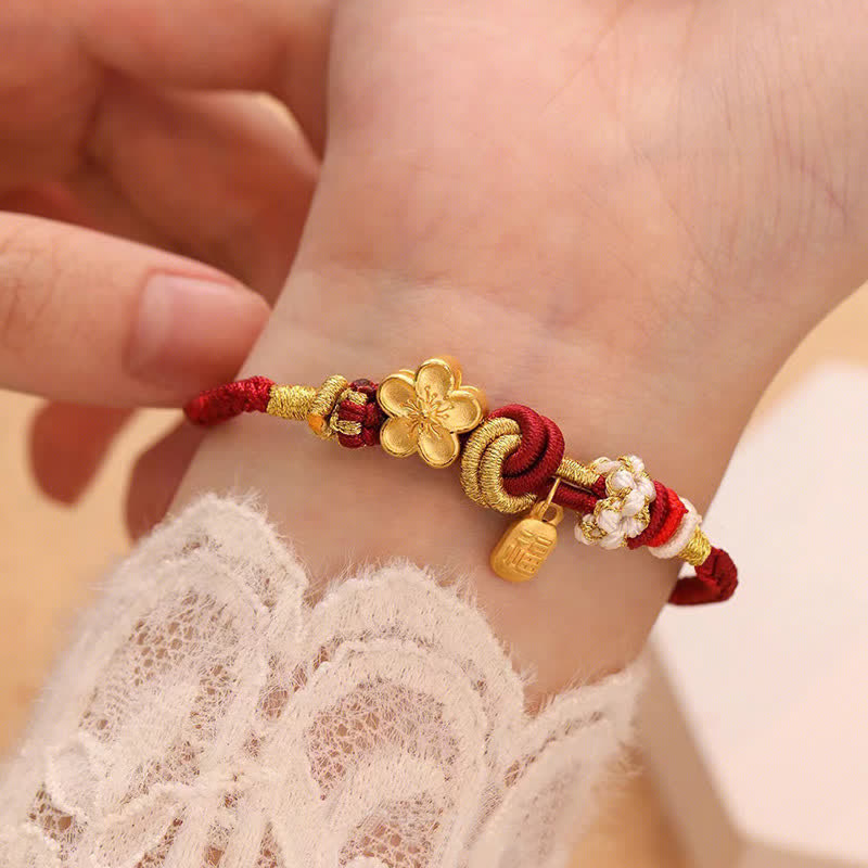 Wear FengShui Peach Blossom Happiness Charm Luck Red String Bracelet