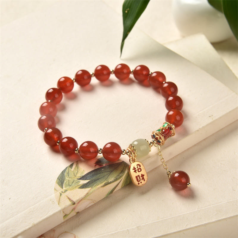 Wear FengShui Natural Red Agate Jade Confidence Fortune Blessing Charm Bracelet