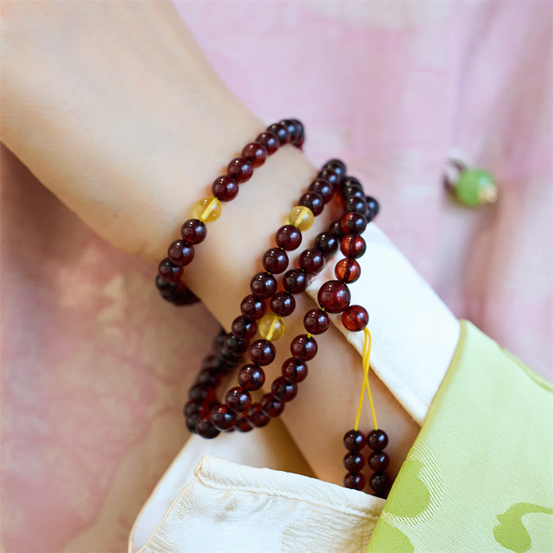 Wear FengShui Natural 108 Mala Beads Amber Clear Anxiety Bracelet