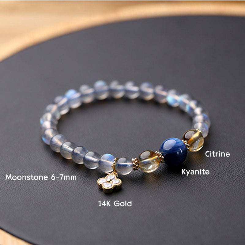 Wear FengShui Natural Moonstone Flower Chram Healing Beads Bracelet