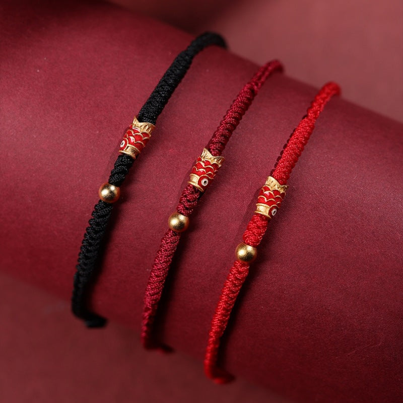 Wear FengShui 925 Sterling Silver Handmade Koi Fish Wealth Success Braided Rope Bracelet