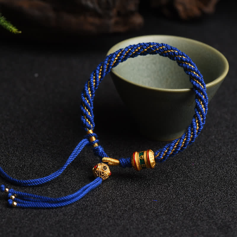 Wear FengShui Tibetan Handmade Luck Prayer Wheel Bead Charm Weave Colorful String Bracelet