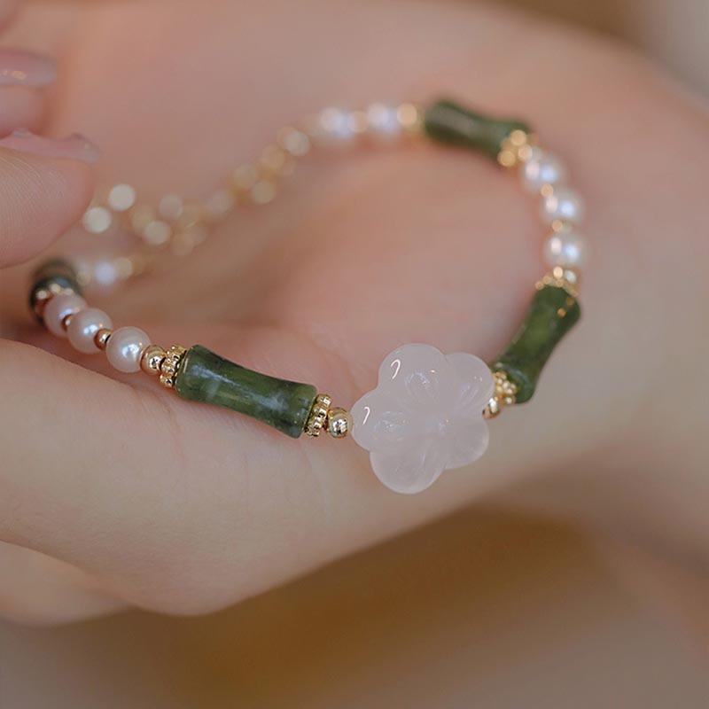 Wear FengShui Peridot Bamboo Flower Agate Pearl Peace Bracelet