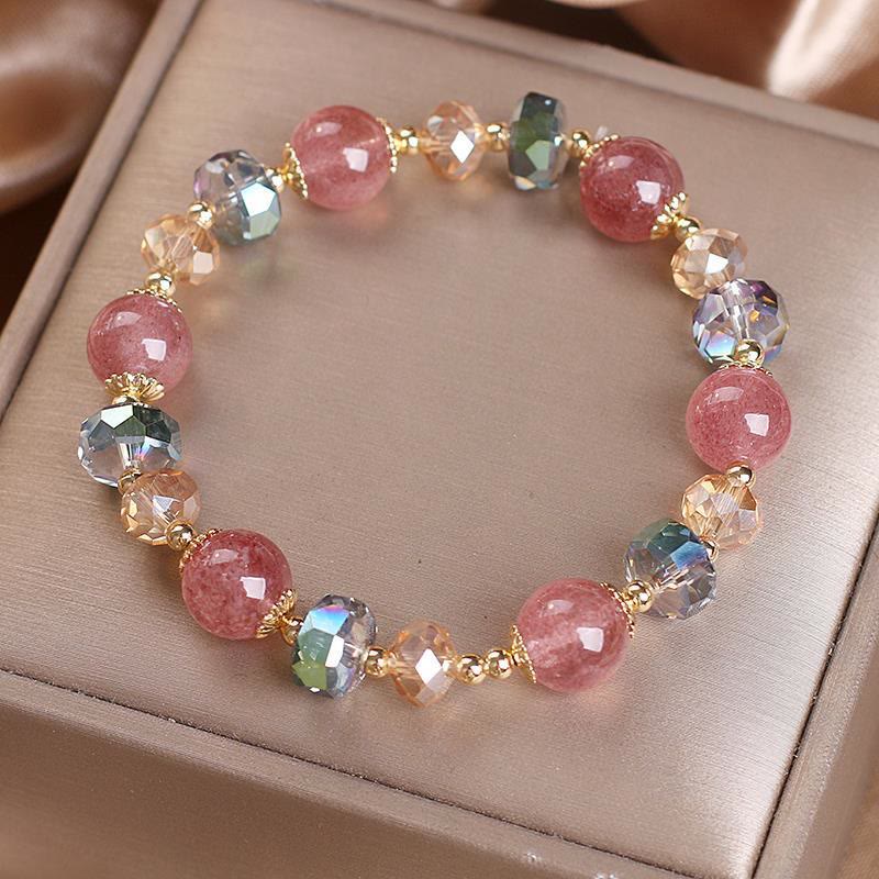 Wear FengShui Natural Strawberry Quartz Colorful Crystal Positive Bracelet