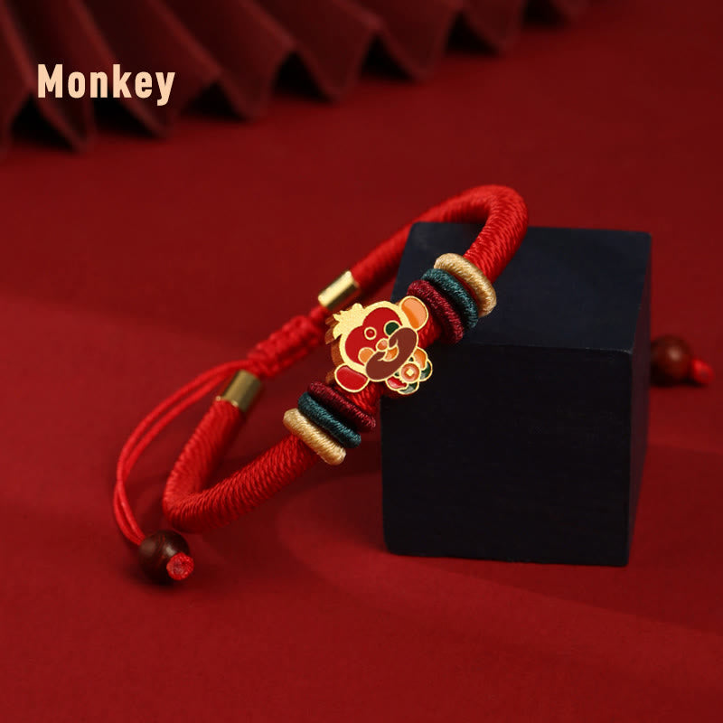Wear FengShui Handmade 925 Sterling Silver Year of the Dragon Cute Chinese Zodiac Luck Braided Red Bracelet