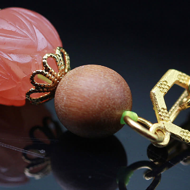 Wear FengShui Natural Hetian Jade Amber Lotus Red Agate Luck Abundance Bracelet