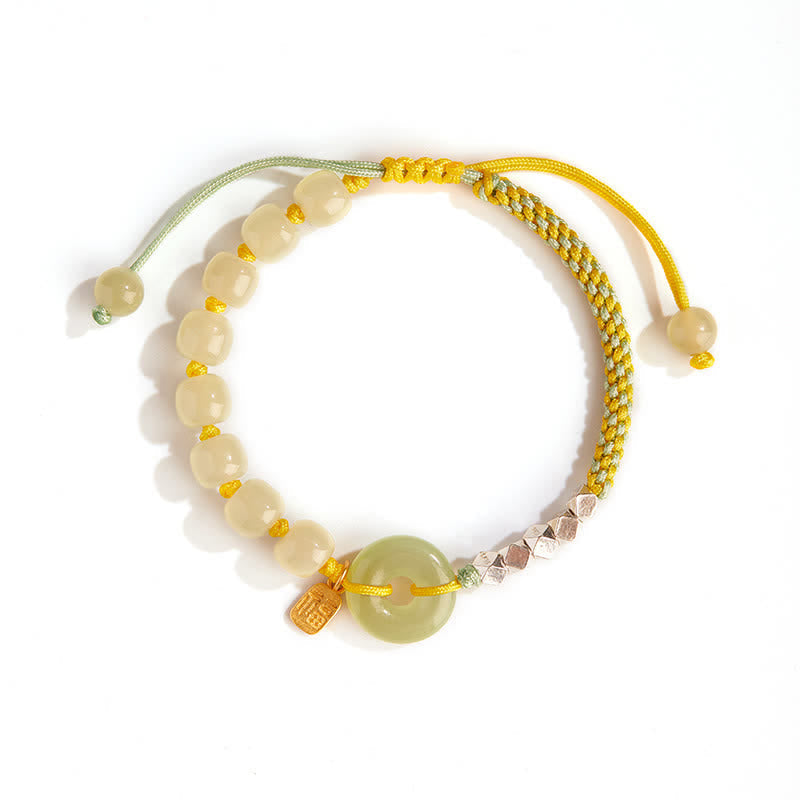 Wear FengShui 925 Sterling Silver Hetian Jade Peace Buckle Beaded Luck Happiness Charm Bracelet