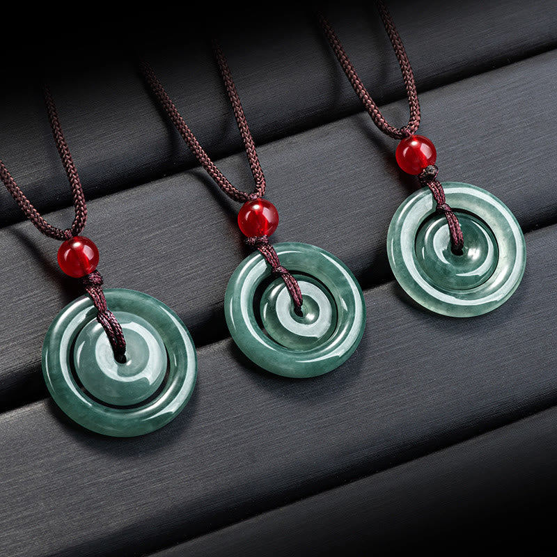 Wear FengShui Green Jade Double Peace Buckle Abundance Necklace Pendant