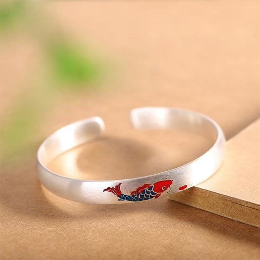 Wear FengShui 999 Sterling Silver Koi Fish Luck Cuff Bracelet Bangle