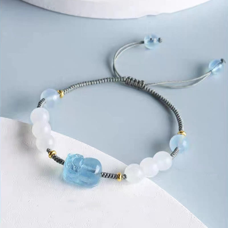 Wear FengShui Natural Aquamarine PiXiu Hetian White Jade Healing Bracelet