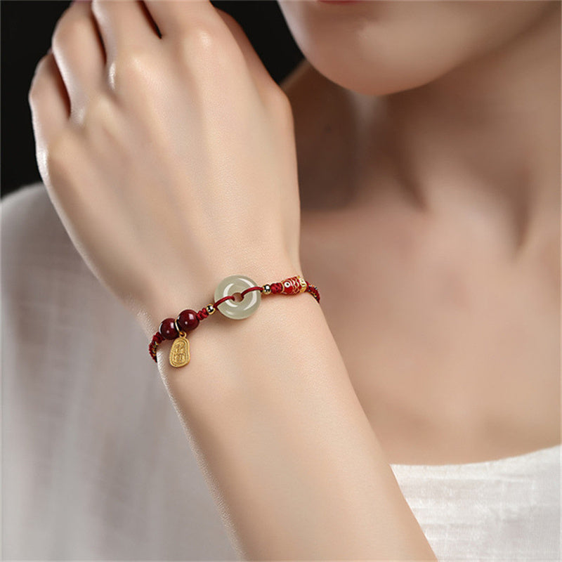 Wear FengShui 925 Sterling Silver Koi Fish Hetian Jade Peace Buckle Luck Bracelet