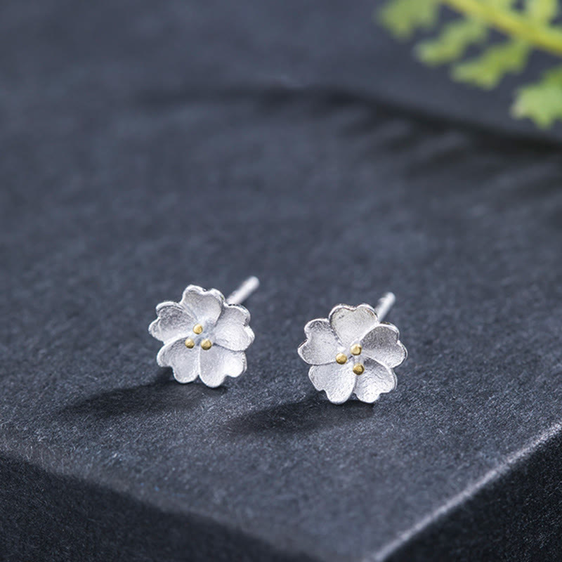 Wear FengShui 925 Sterling Silver Cherry Blossoms Floral Calm Stud Earrings