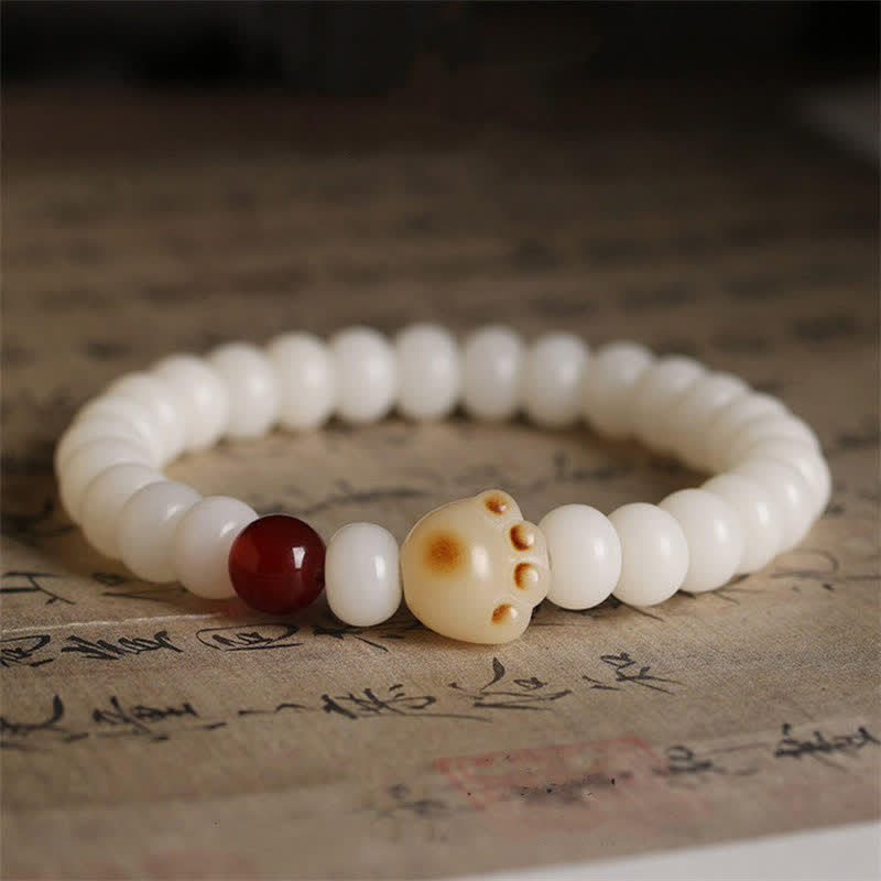 Wear FengShui Natural Bodhi Seed Lovely Paw Lucky Cat Bracelet