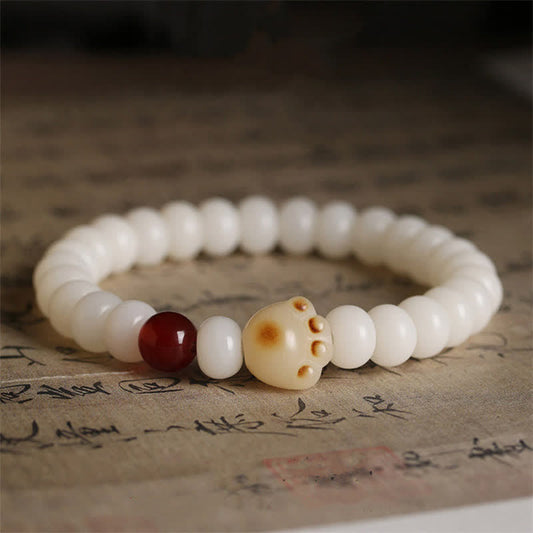 Wear FengShui Natural Bodhi Seed Lovely Paw Lucky Cat Bracelet