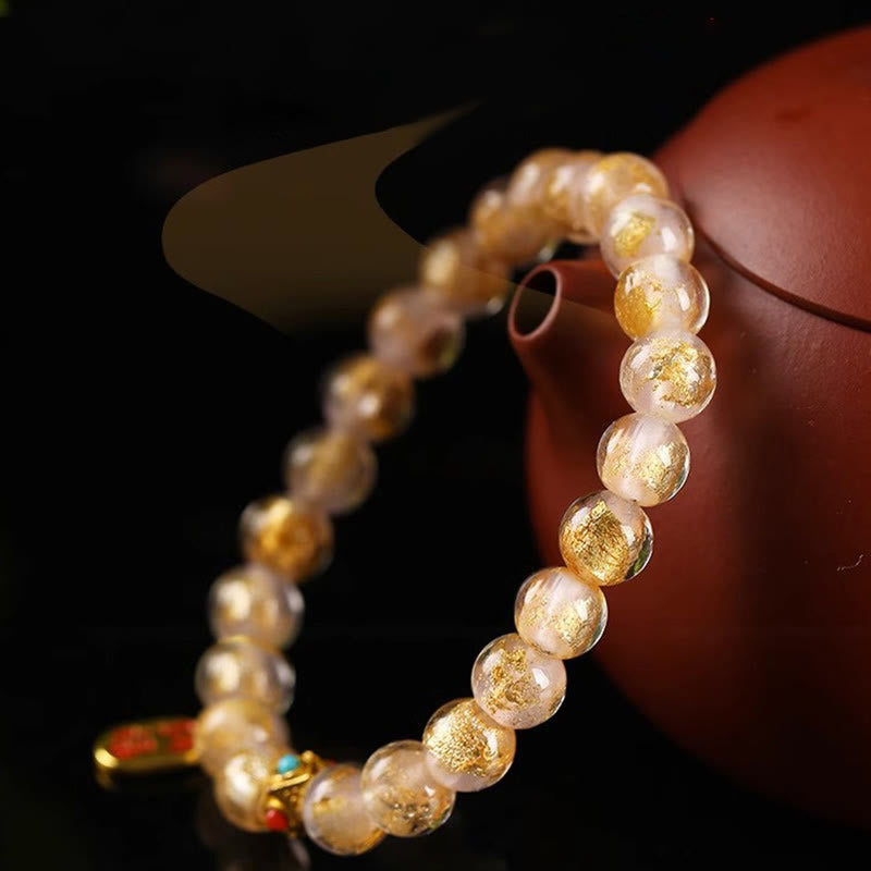 Wear FengShui Tibetan Incense Ash Liuli Glass Bead Lucky Fortune Fu Character Charm Bracelet