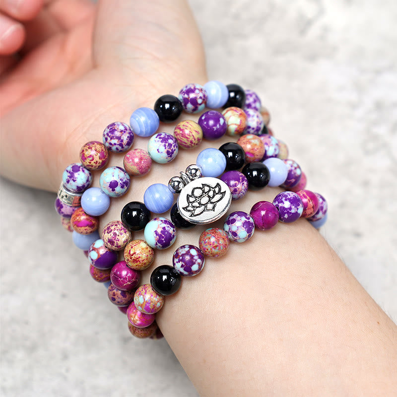 Wear FengShui Natural Purple Miano Real Stone Lotus Mala