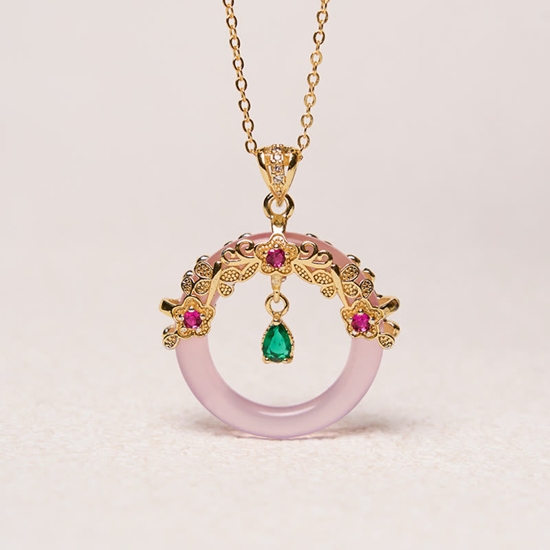 Wear FengShui Green Chalcedony Peace Buckle Design Strength Necklace Pendant