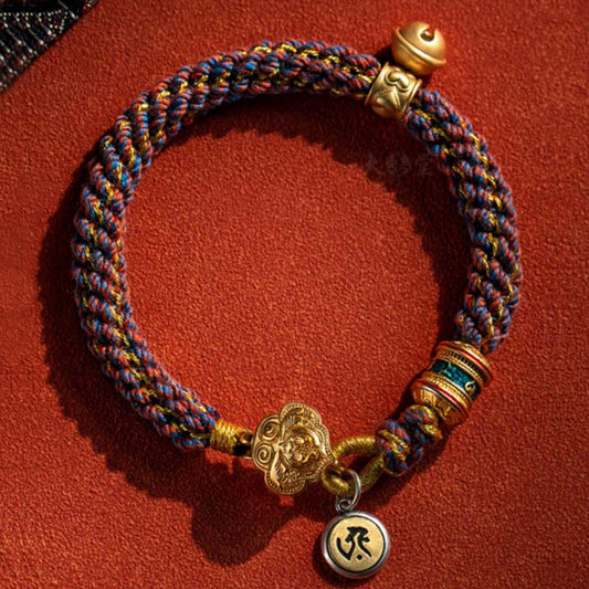 Wear FengShui 925 Sterling Silver Chinese Zodiac Natal Buddha Om Mani Padme Hum Luck Bell Braided String Bracelet