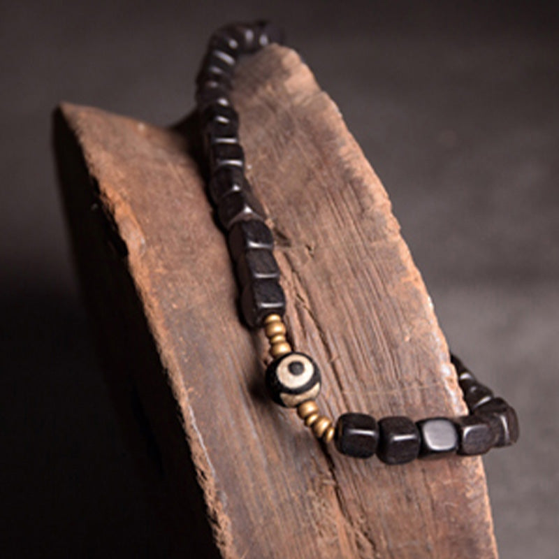 Wear FengShui Ebony Wood Dzi Bead Copper Peace Couple Bracelet