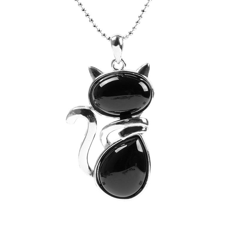 Wear FengShui Cat Pattern Natural Crystal Protection Necklace Pendant
