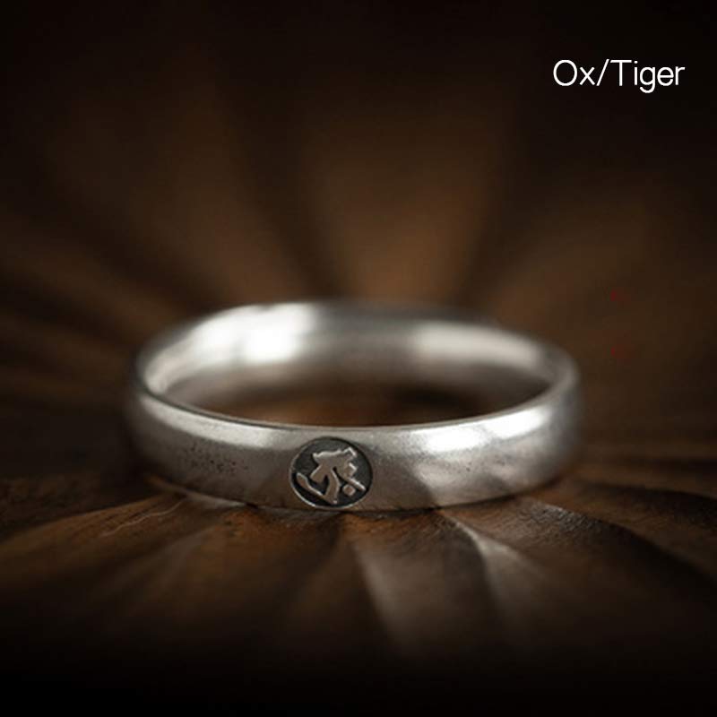 Wear FengShui 925 Sterling Silver Chinese Zodiac Natal Buddha Blessing Couple Ring