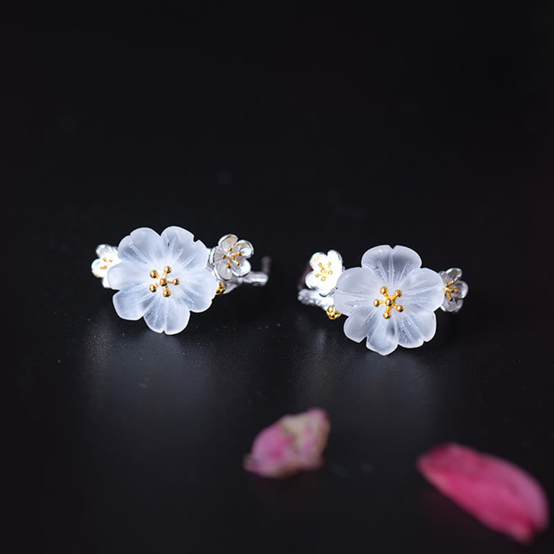 Wear FengShui 925 Sterling Silver Plum Blossom Floral Blessing Earrings