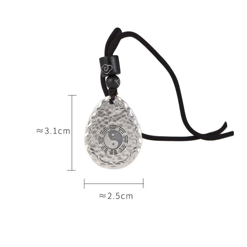 Wear FengShui Vintage 999 Sterling Silver Yin Yang Bagua Water Drop Design Balance Harmony Necklace Pendant