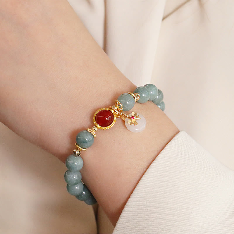 Wear FengShui Natural Jade Red Agate Pearl Bow Tie Luck Bracelet