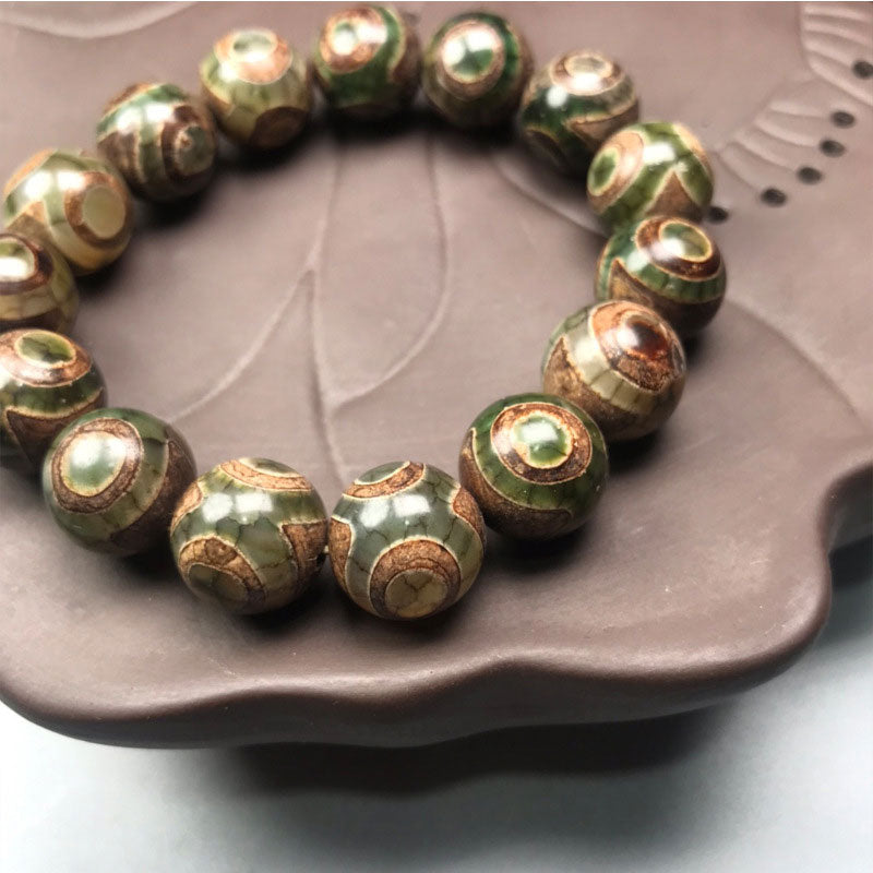 Wear FengShui Three-eyed Dzi Bead Sardonyx Luck Bracelet