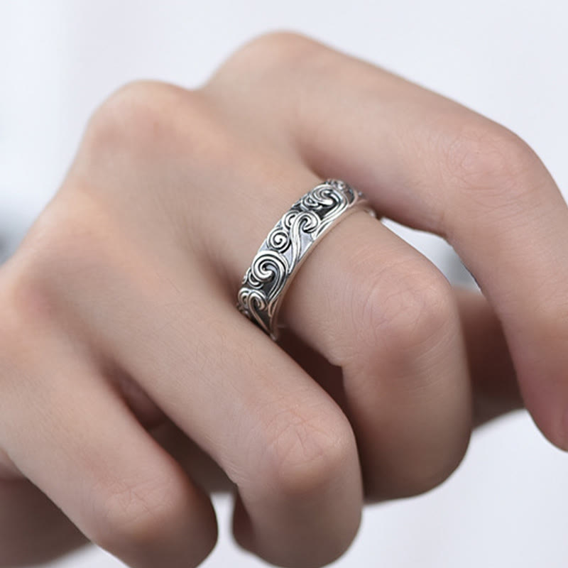 Wear FengShui 999 Sterling Silver Auspicious Clouds Engraved Blessing Adjustable Ring