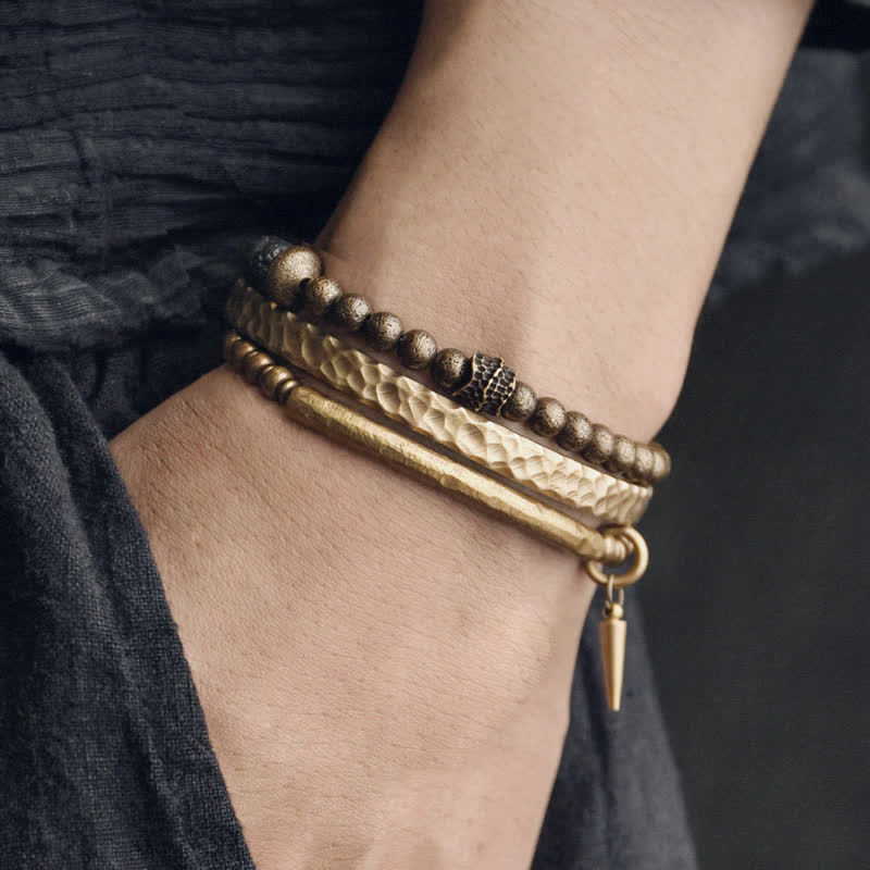 Wear FengShui Lava Rock Stone Copper Balance Cuff Bracelet Bangle