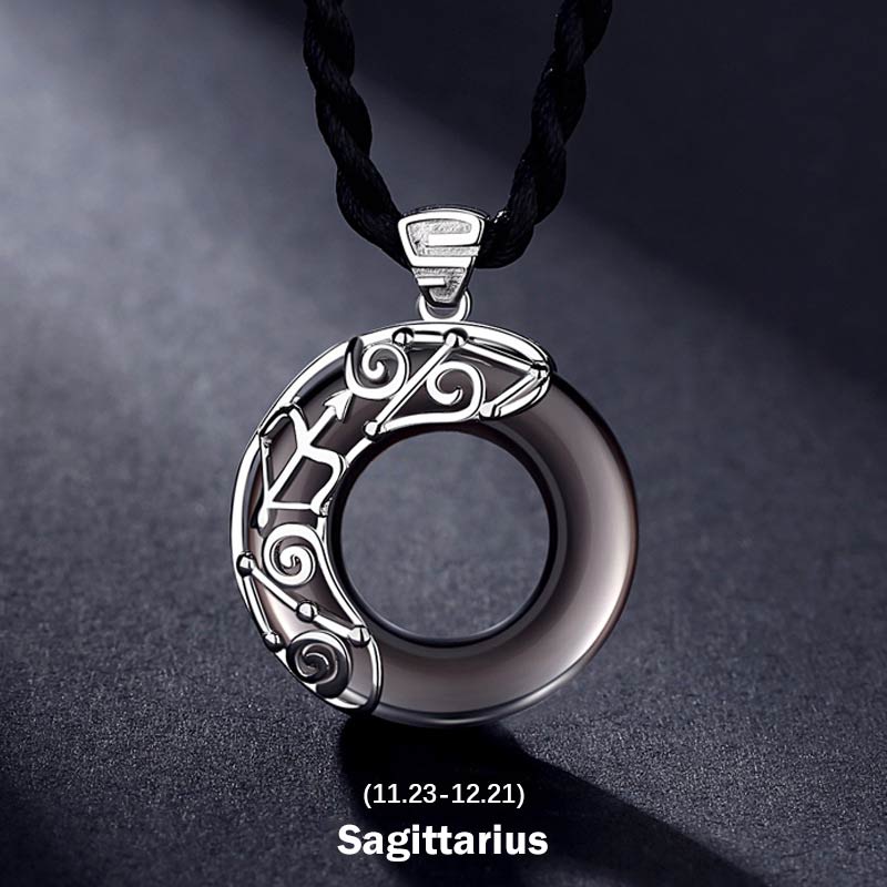 Wear FengShui 12 Constellations of the Zodiac Ice Obsidian Blessing Round Pendant Necklace
