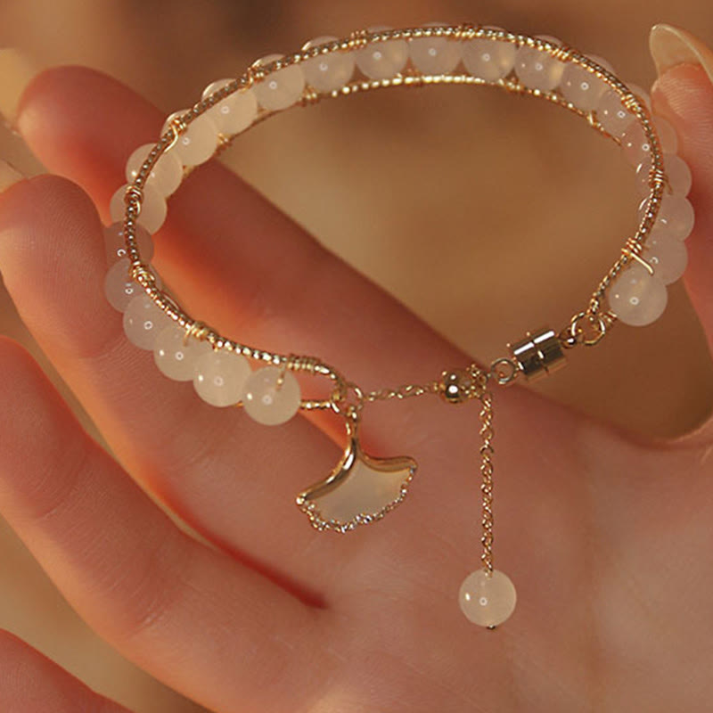 Wear FengShui Ginkgo Leaf Jade Bead Luck Bracelet