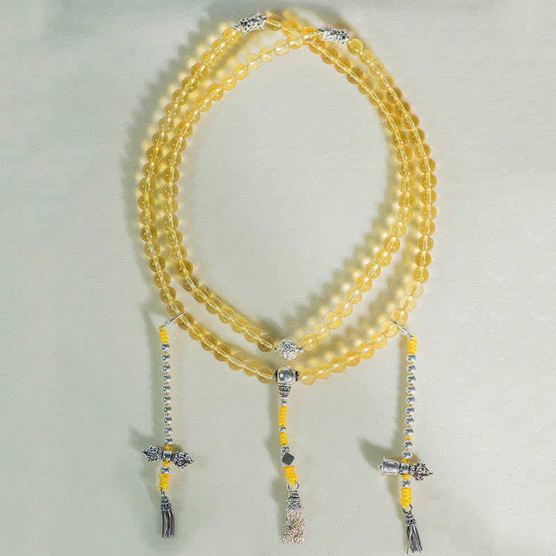 Wear FengShui 108 Mala Beads 925 Sterling Silver Natural Citrine Red Agate White Jade Prosperity Charm Bracelet