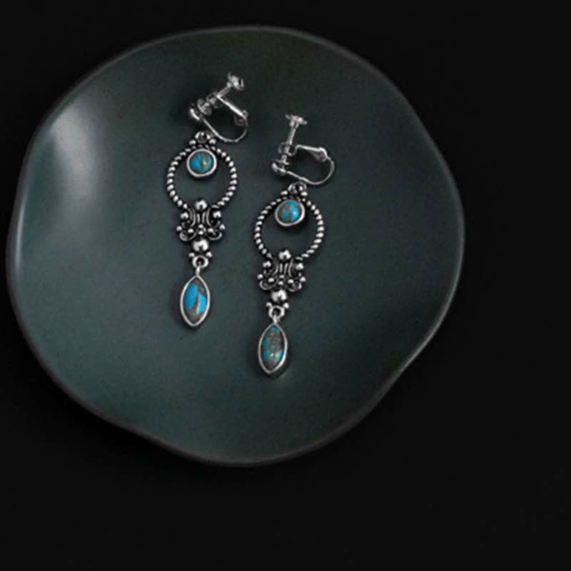 Wear FengShui 925 Sterling Silver Vintage Turquoise Waterdrop Pattern Balance Drop Dangle Earrings