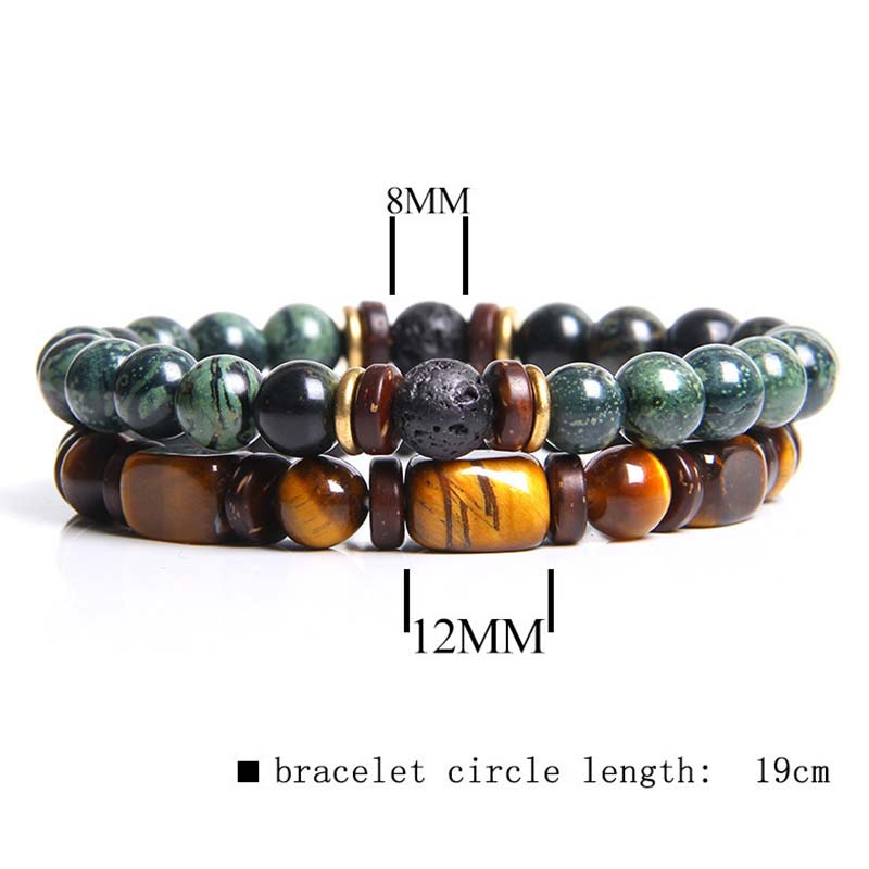 Wear FengShui 2PCS Healing Crystal Emperor Stone Tiger Eye Bead Bracelet