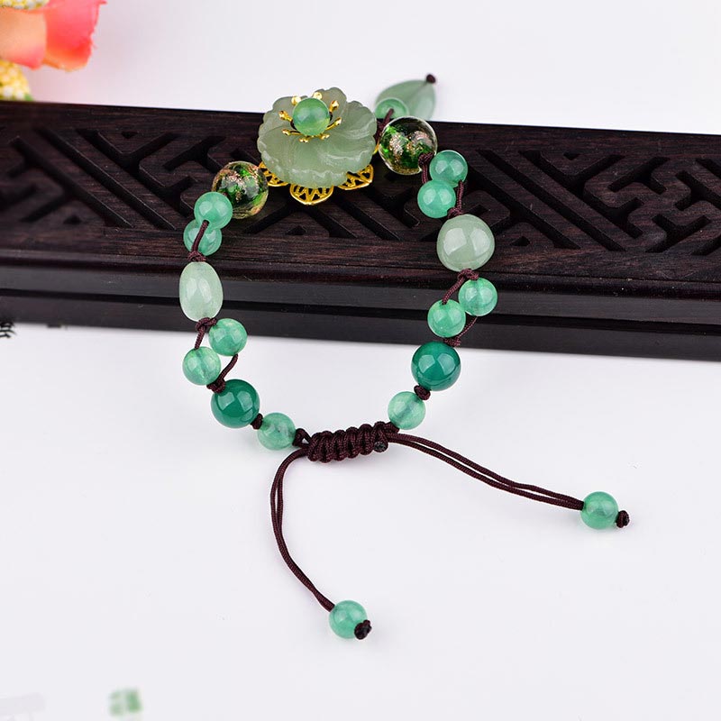 Wear FengShui Natural Green Jade Luck Dangling Flower Bracelet