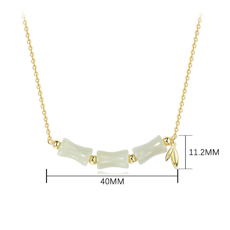 Wear FengShui 925 Sterling Silver Hetian Jade Bamboo Fu Character Prosperity Necklace Pendant Bracelet