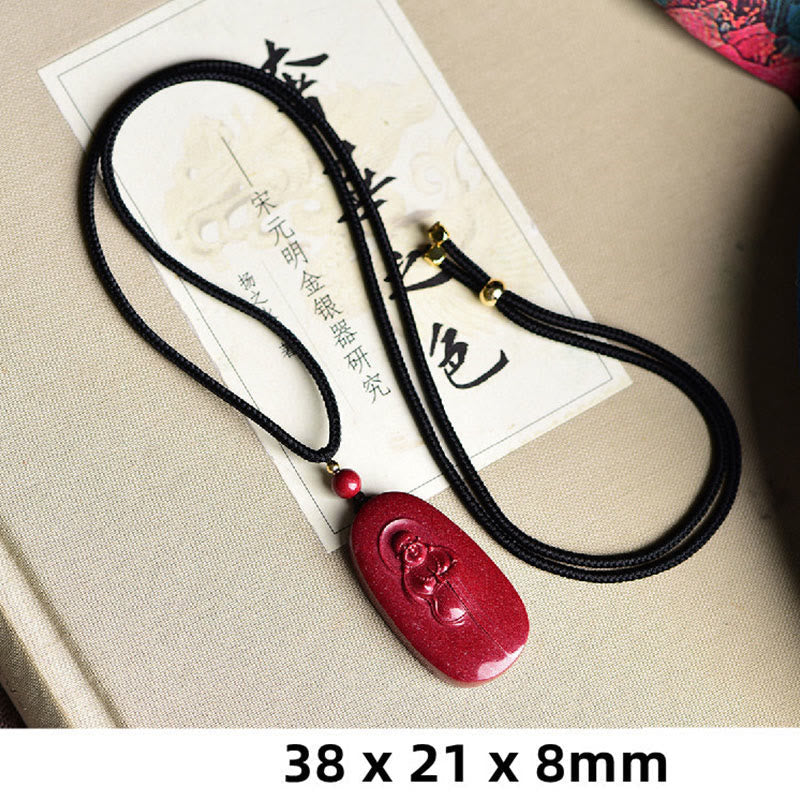 Wear FengShui Laughing Buddha Yin Yang Chinese Zodiac Gourd Natural Cinnabar Blessing Necklace Pendant