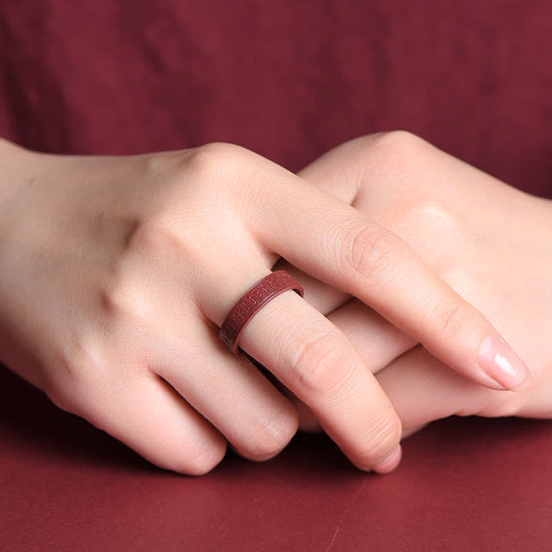 Wear FengShui Cinnabar Om Mani Padme Hum Auspicious Clouds Blessing Ring