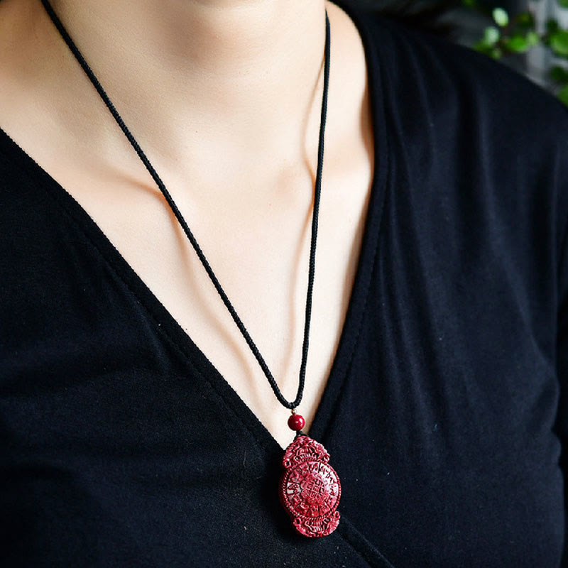 Wear FengShui Laughing Buddha Yin Yang Chinese Zodiac Gourd Natural Cinnabar Blessing Necklace Pendant