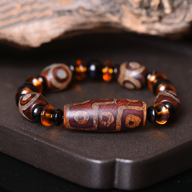 Wear FengShui Tibetan Retro Natural Nine-Eye Dzi Bead Blessings Bracelet