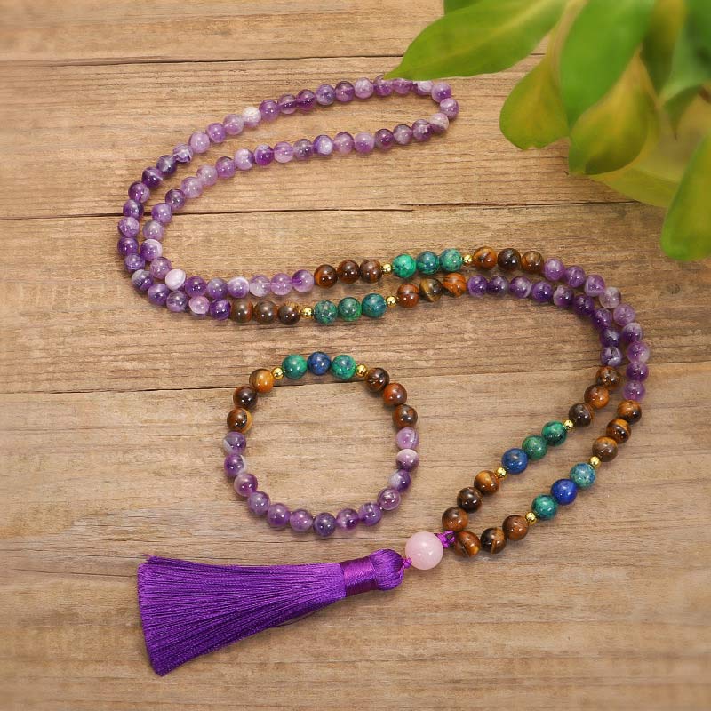 Wear FengShui Tibetan Amethyst Purify Bracelet Mala Set